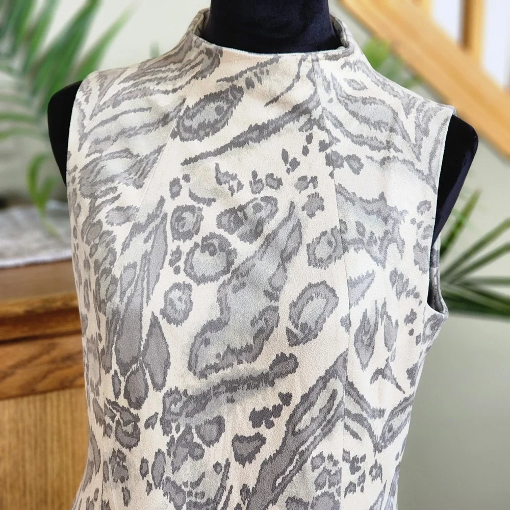 J. McLaughlin Liz Faux Suede Jaguar Print Sheath Dress Beige Sz‎ Med Mock Neck